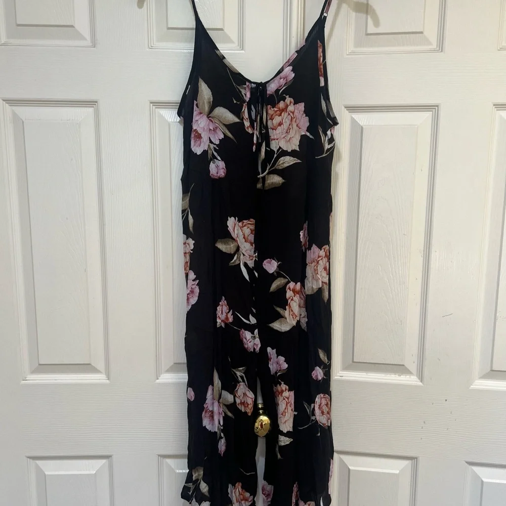 Audrey 1+3 Black floral Wide Leg Jumpsuit Boho Resort Chic small